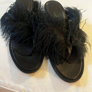 Tibi thong feather heels, 7.5, black, block heels.With box and bag. EUC.  $75